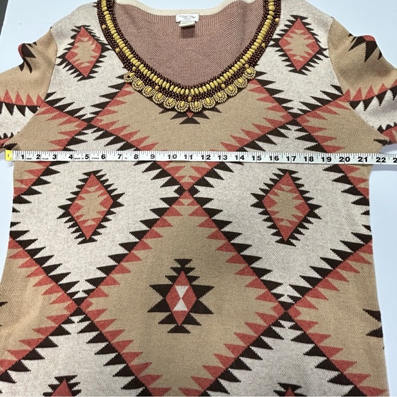 Tasha Polizzi Sweater Tunic Size XL Pullover V Neck Beads Fringe Western Boho - Picture 7 of 11